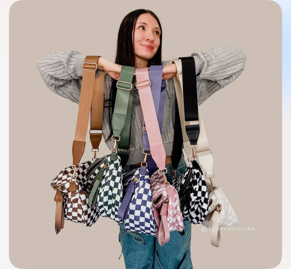 Checkered Crossbody Bag with Adjustable Strap