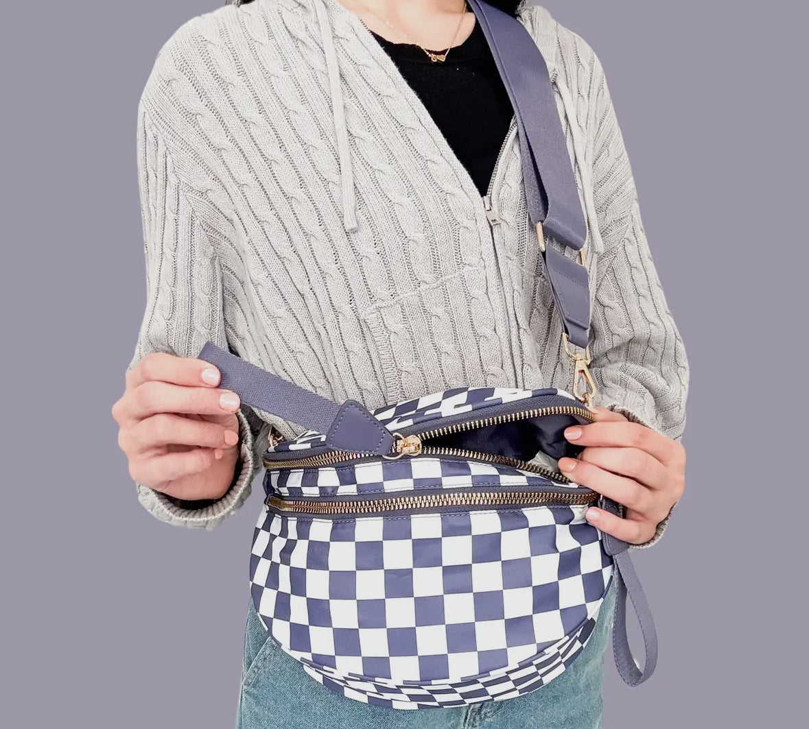 Checkered Crossbody Bag with Adjustable Strap