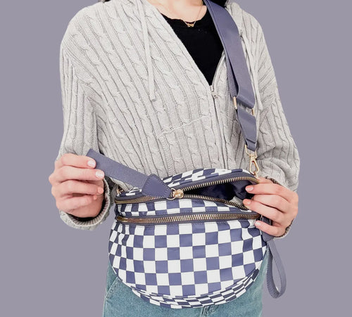 Checkered Crossbody Bag with Adjustable Strap