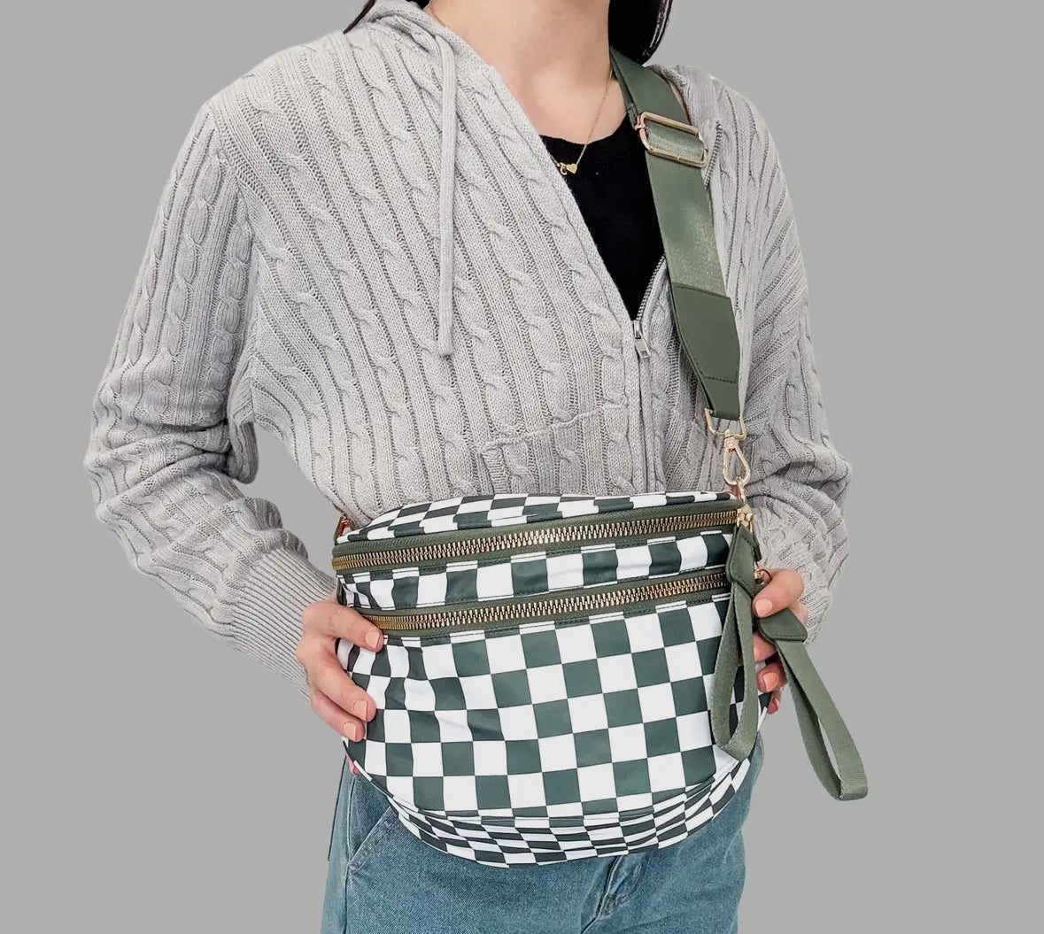 Checkered Crossbody Bag with Adjustable Strap