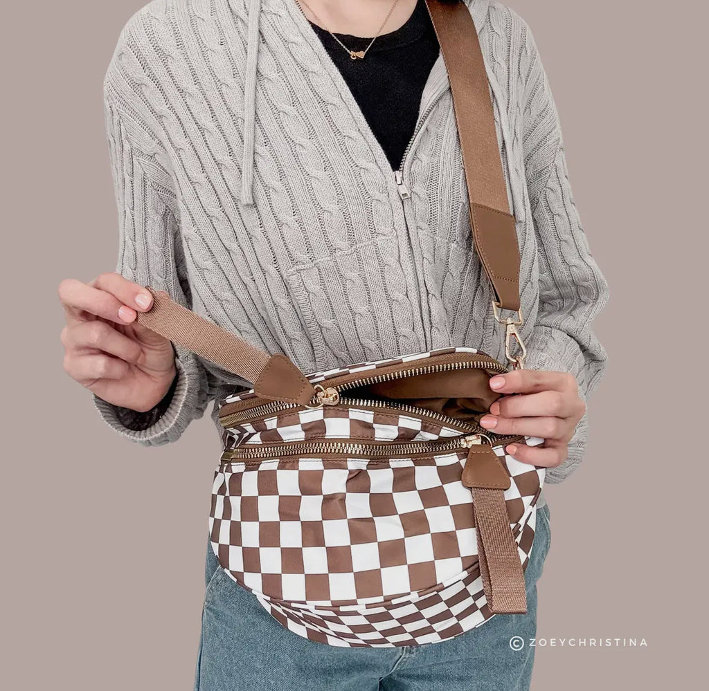 Checkered Crossbody Bag with Adjustable Strap