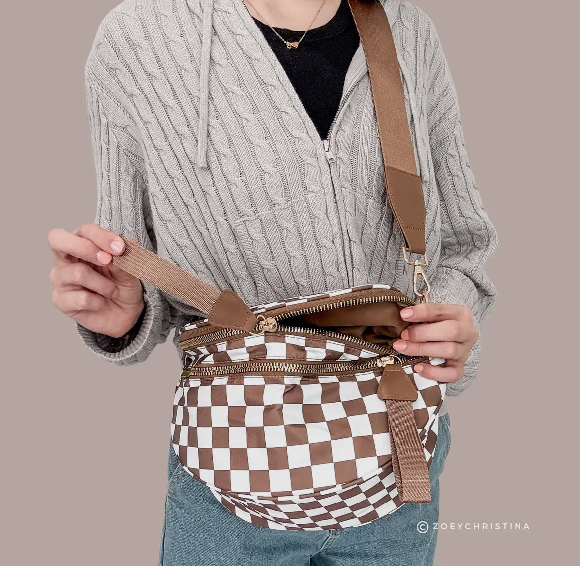 Checkered Crossbody Bag with Adjustable Strap