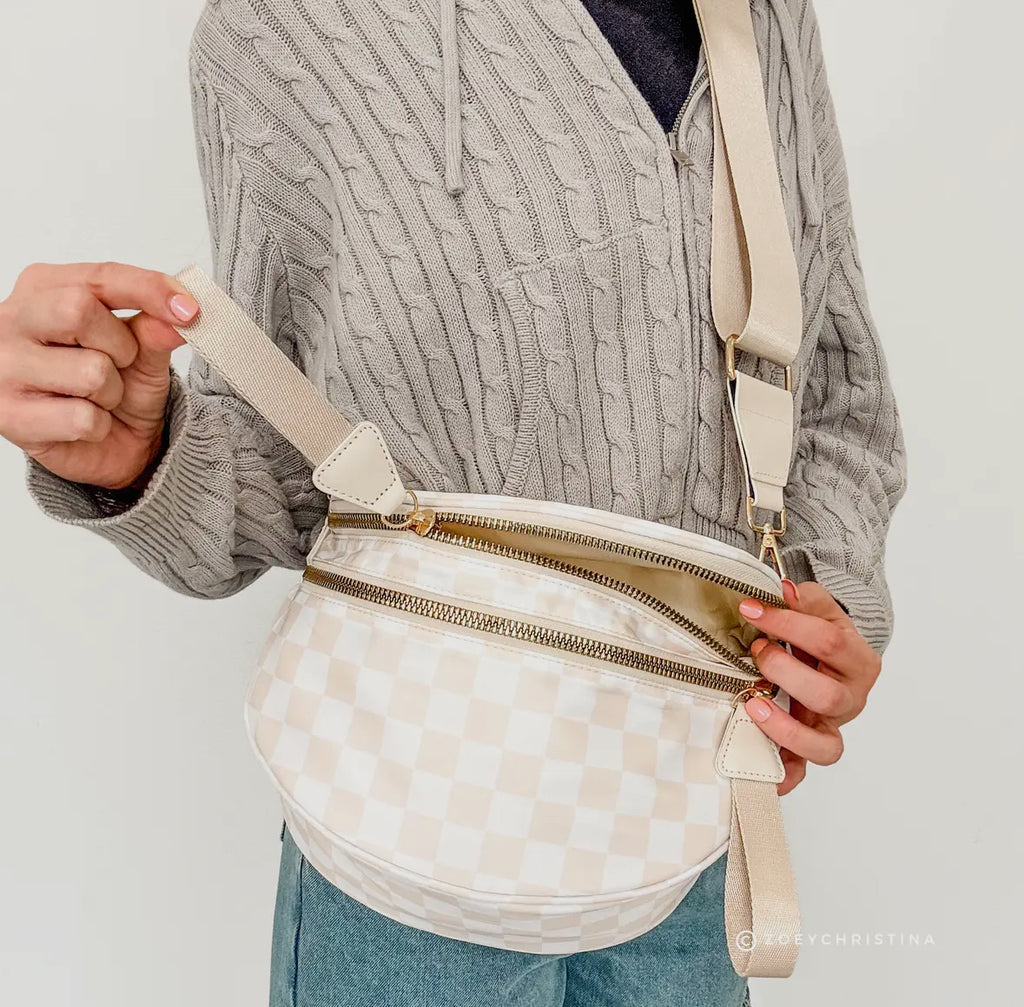 Checkered Crossbody Bag with Adjustable Strap