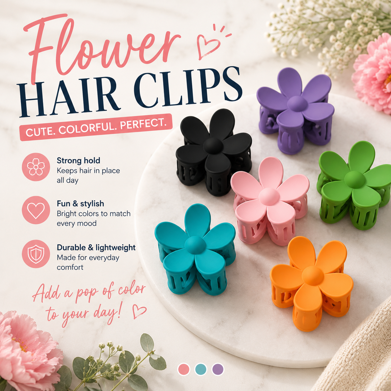Flower Hair Clips 🌸
